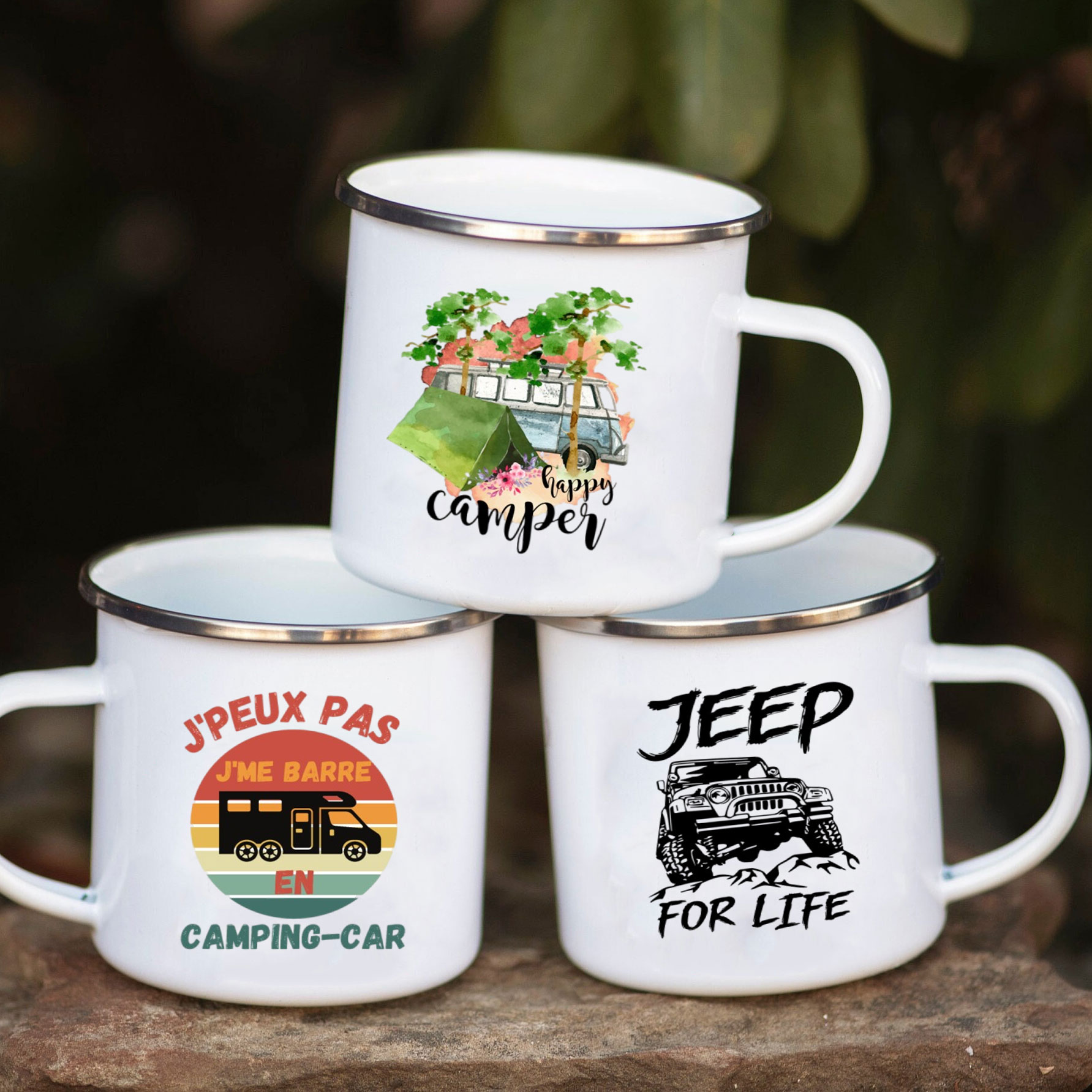 Outdoor Adventure Ideas - Mug Enamel Mobil Berkemah Petualangan Bersama
